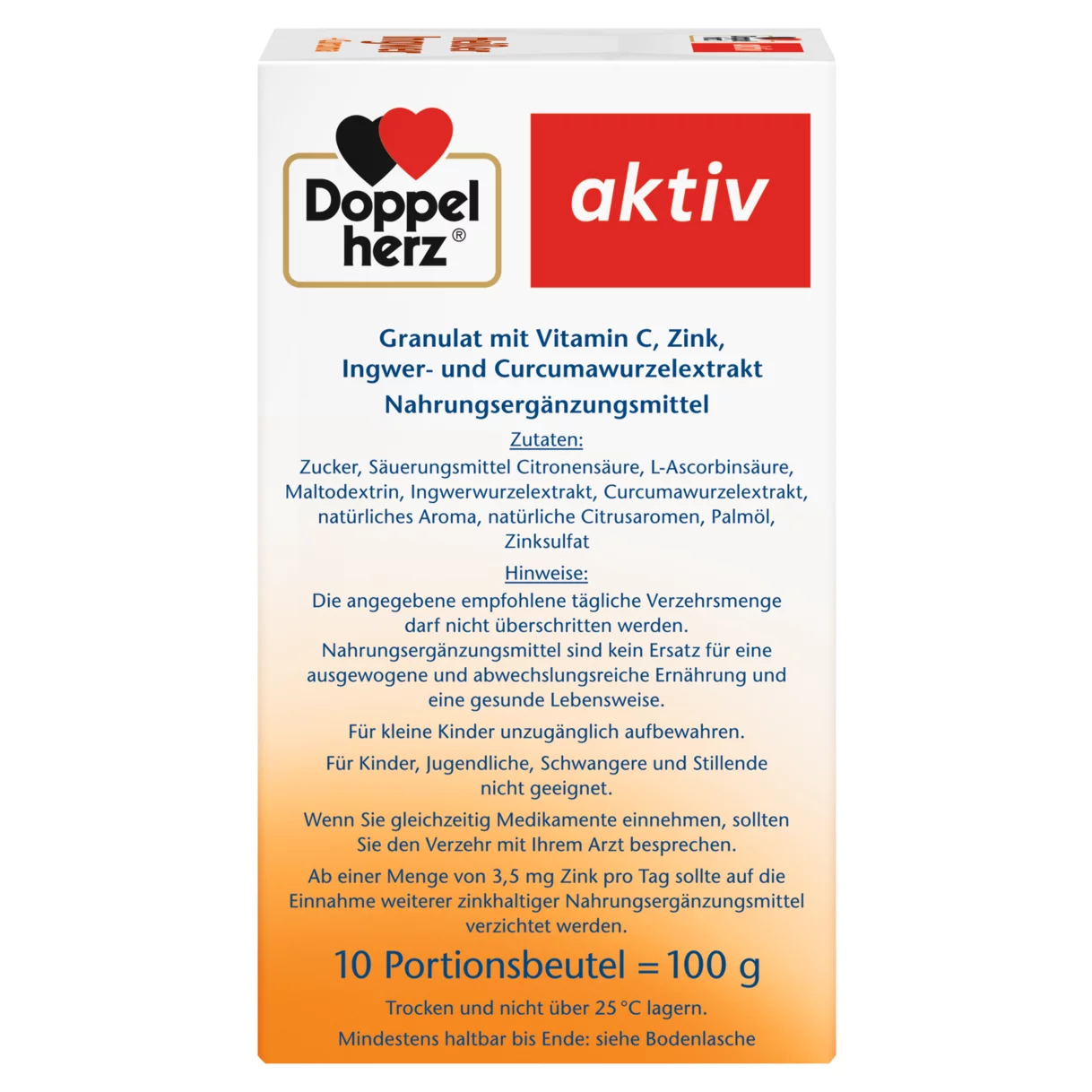 Abbildung der Produktverpackung Doppelherz aktiv Heißer Ingwer Seitenansicht rechts